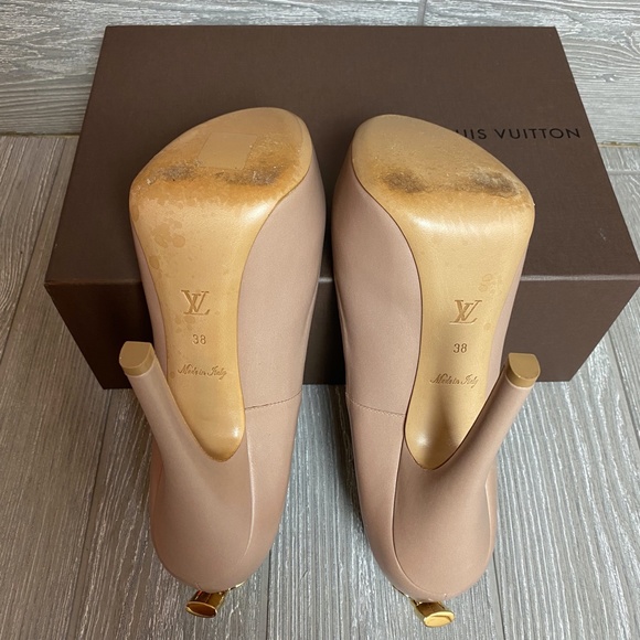 Louis Vuitton Heels Nude Leather Oh Really Platform Lock Peep Toe 38 - Picture 14 of 16